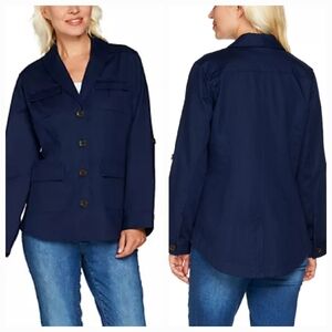Isaac Mizrahi Live! Fall, Navy Blue, Button Front Shawl Collar Utility Jacket